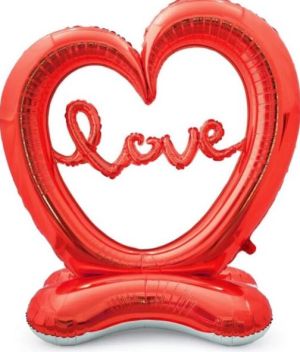 Огромен фолиев балон Сърце на стойка с надпис Love - червено 59"/150 см.