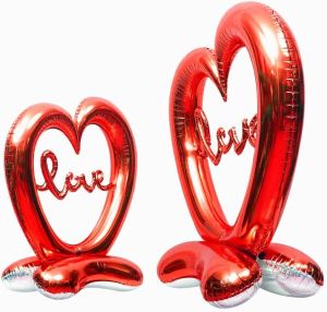 Огромен фолиев балон Сърце на стойка с надпис Love - червено 59"/150 см.
