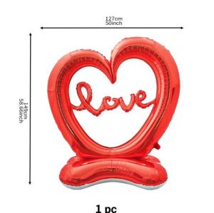 Огромен фолиев балон Сърце на стойка с надпис Love - червено 59"/150 см.