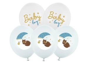 Латексов балон с цветен печат Baby boy с луна и мече -6 броя в пакет