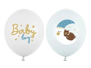 Латексов балон с цветен печат Baby boy с луна и мече -6 броя в пакет