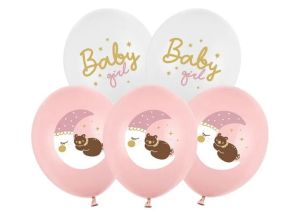 Латексов балон с цветен печат Baby girl с луна и мече -6 броя в пакет