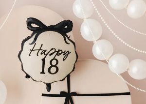 Фолио балон с числото 18 кръг с панделка - 56 см.