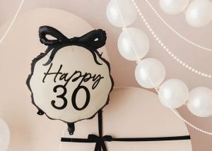 Фолио балон с числото 30 кръг с панделка - 56 см.