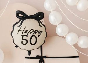 Фолио балон с числото 50 кръг с панделка - 56 см.