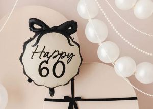 Фолио балон с числото 60 кръг с панделка - 56 см.