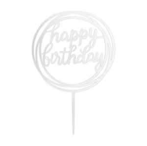Топер за торта Кръг Нappy Вirthday Сребърен