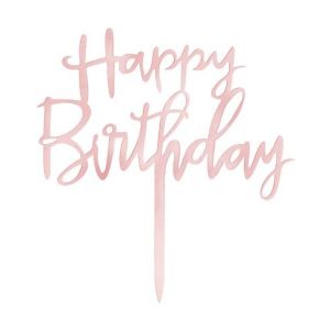 Топер за торта Happy birthday Розово злато